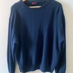 Navy Crewneck Waffle Knit Sweater